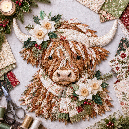 ⏰LAST DAY 49% OFF - 🐮💐🌸 Birth Flower Highland Cow 3D Layered Fabric Art DIY Kit | Complete Kit Included ✂️ Pre-Cut Pieces • Glue or Stitch Your Way • Create a Cozy 3D Highland Cow Decor 💕