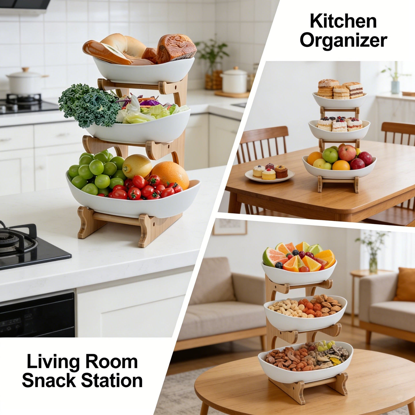 🍓2-Tier / 3-Tier Fruit Basket, Countertop Fruit Bowl(Includes Stand