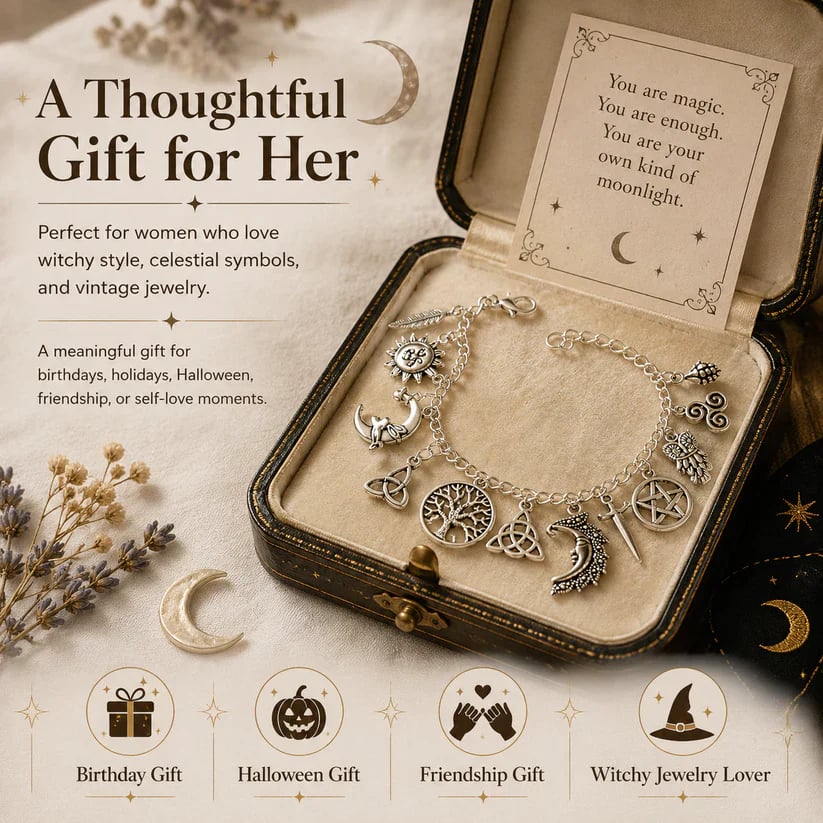 ⚡️Vintage Witchy Charm Bracelet for Women – Celestial Gothic Boho Jewelry