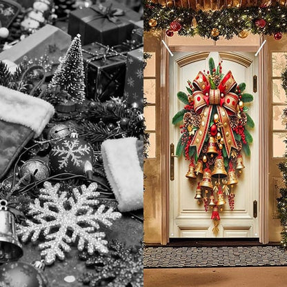🎄 Giant Christmas Bow & Bells Door Decoration – Make Your Front Door the Star of Christmas (2D) ✨