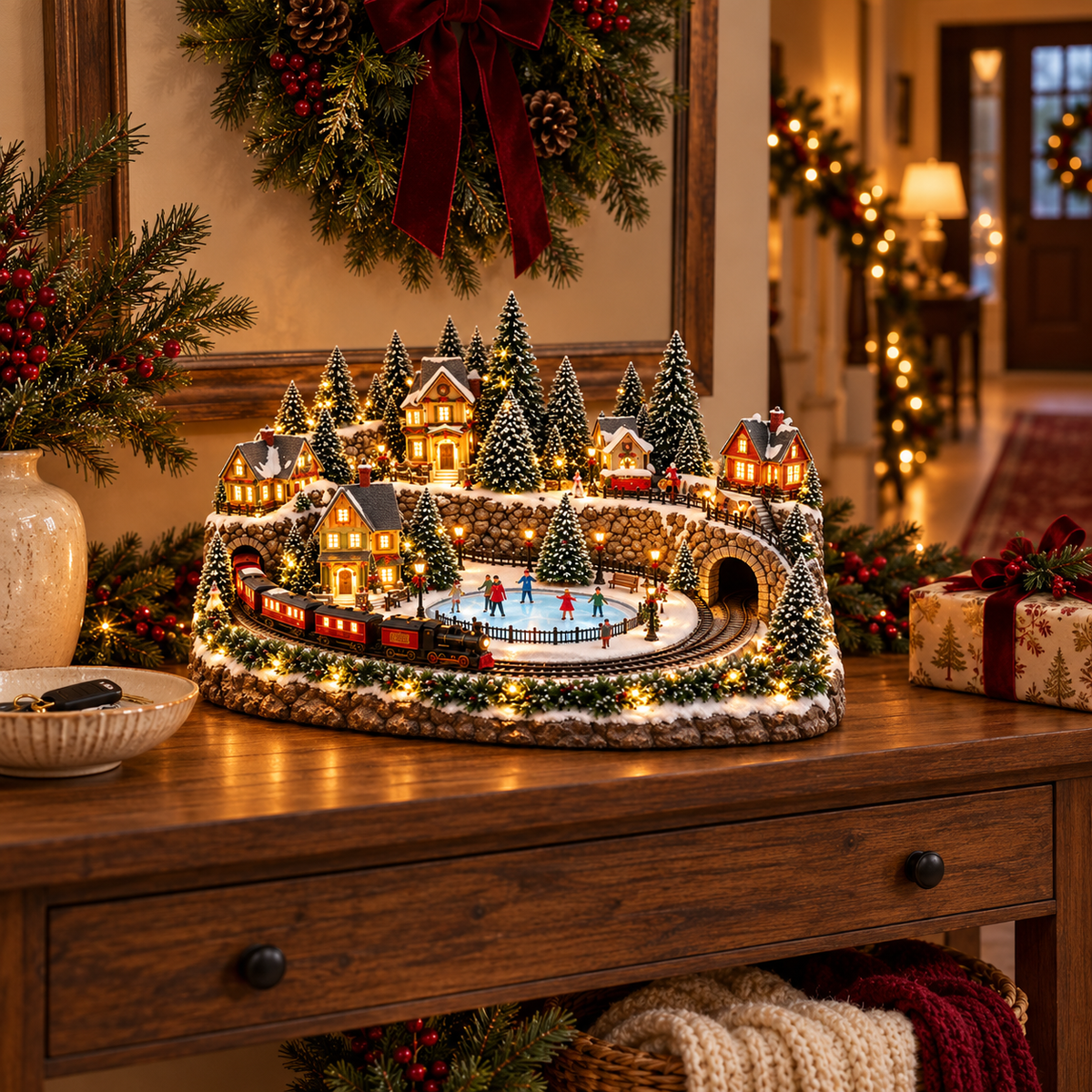 🔥Last day to save 49% –🎄 Animated Holiday Train & Ice Rink Scene