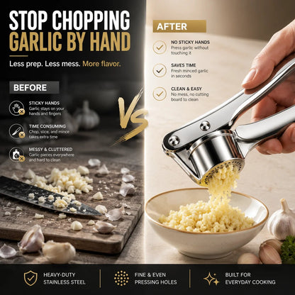 🔥😍 Heavy-Duty Stainless Steel Garlic Press – Fresh Minced Garlic in Seconds