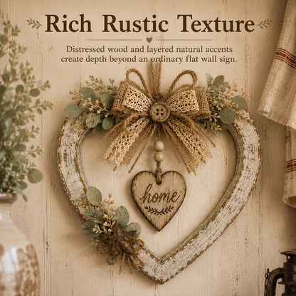 🔥HOT SALE🔥🤎Rustic Farmhouse Heart Wall Decor with “Home” Sign