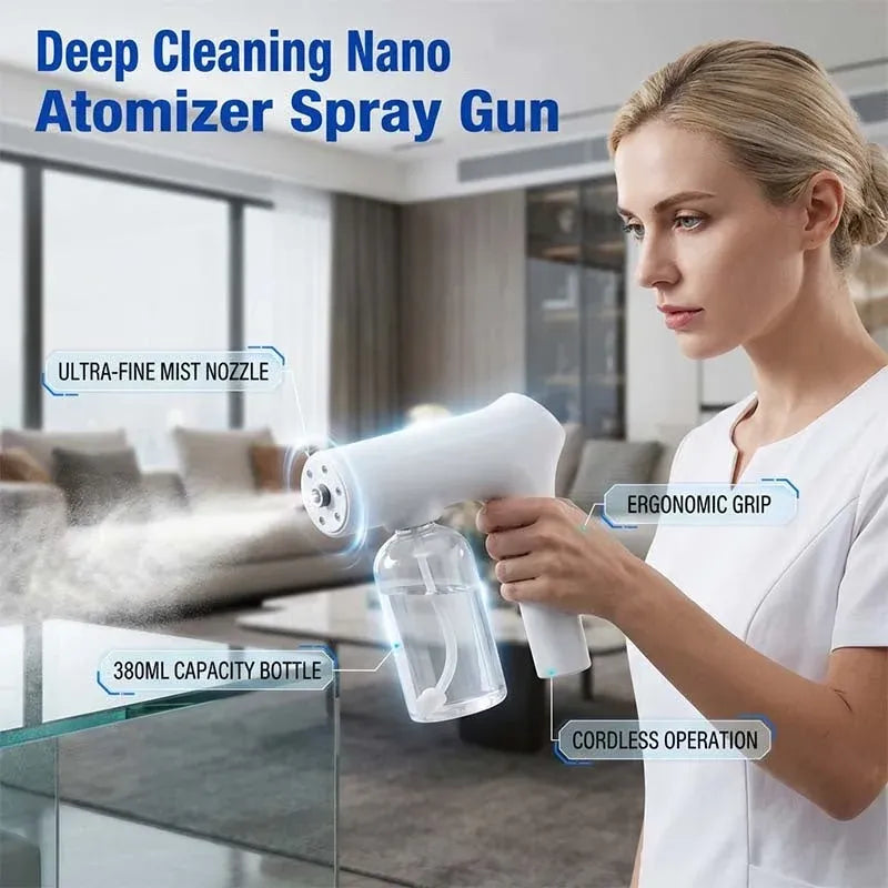 🚫 Cordless Nano Atomizer – Touchless Disinfecting, Blue Light – For Home, Office & Car 🏠