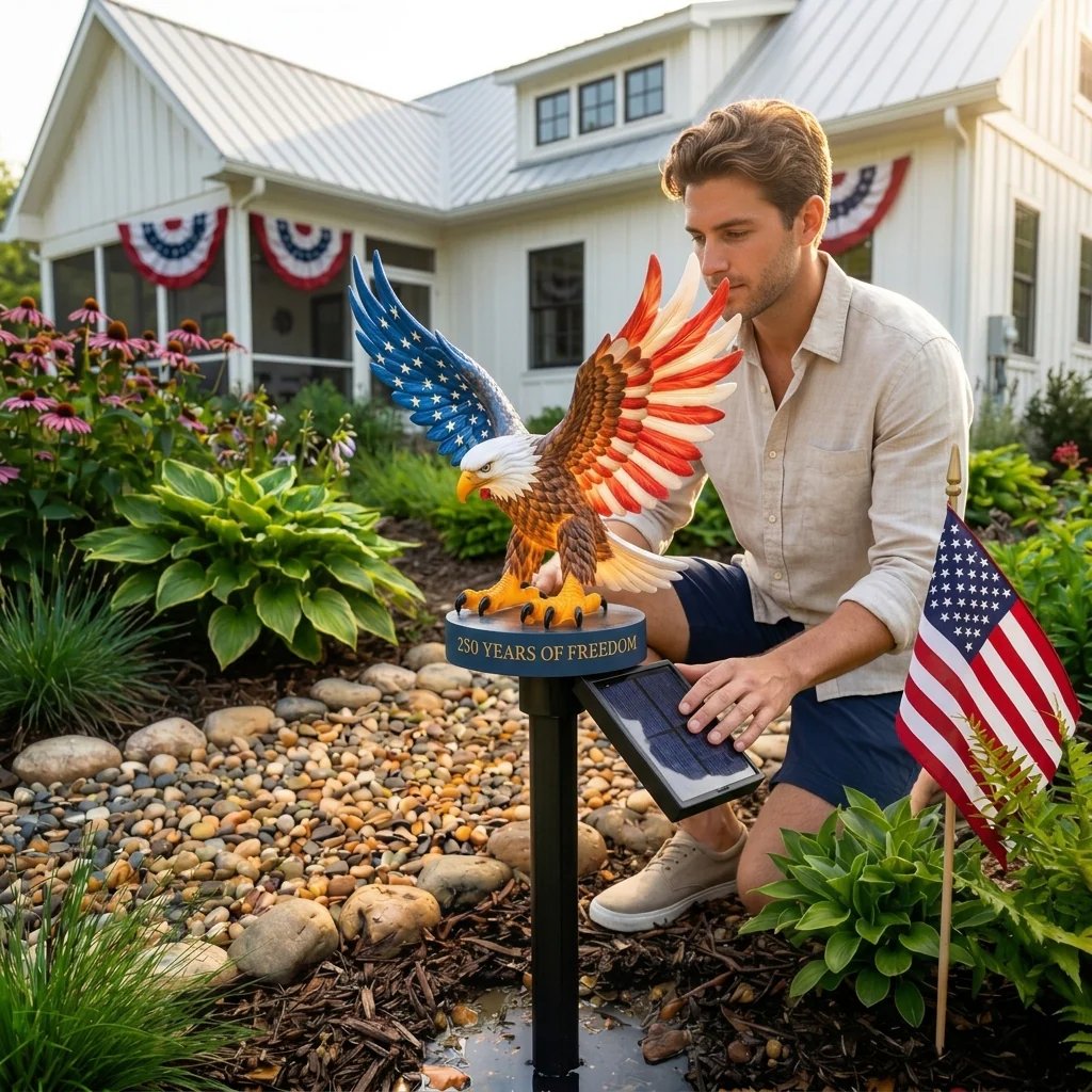 🦅Solar Eagle Garden Light 🎁– A Glowing Tribute to American Freedom✨