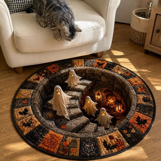 🔥🎁🔥 3D Haunted Staircase Round Rug – Spooky Halloween Optical Illusion 👻