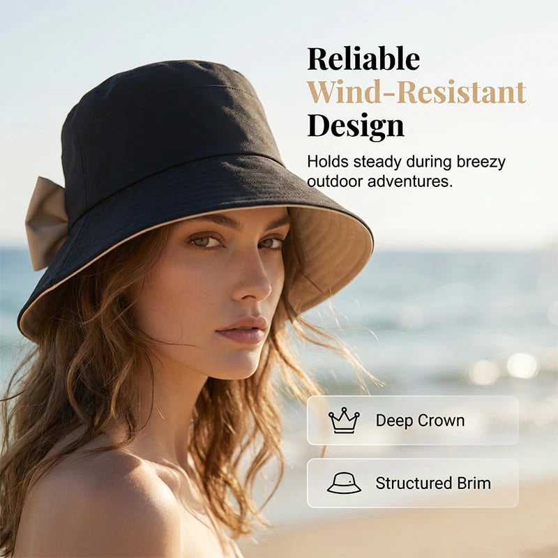🔥Hot Sale 👒-  Women's Bowknot Wide Brim Sun Protective Hat