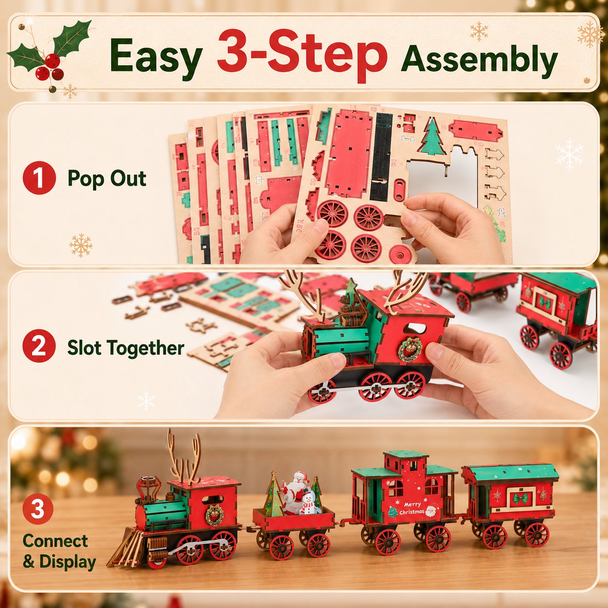 🔥LAST DAY 50% OFF – 🎅🎄DIY Christmas Wooden Train Set 3D Assembly Puzzle Kit(📦Buy 2 Free Shipping)