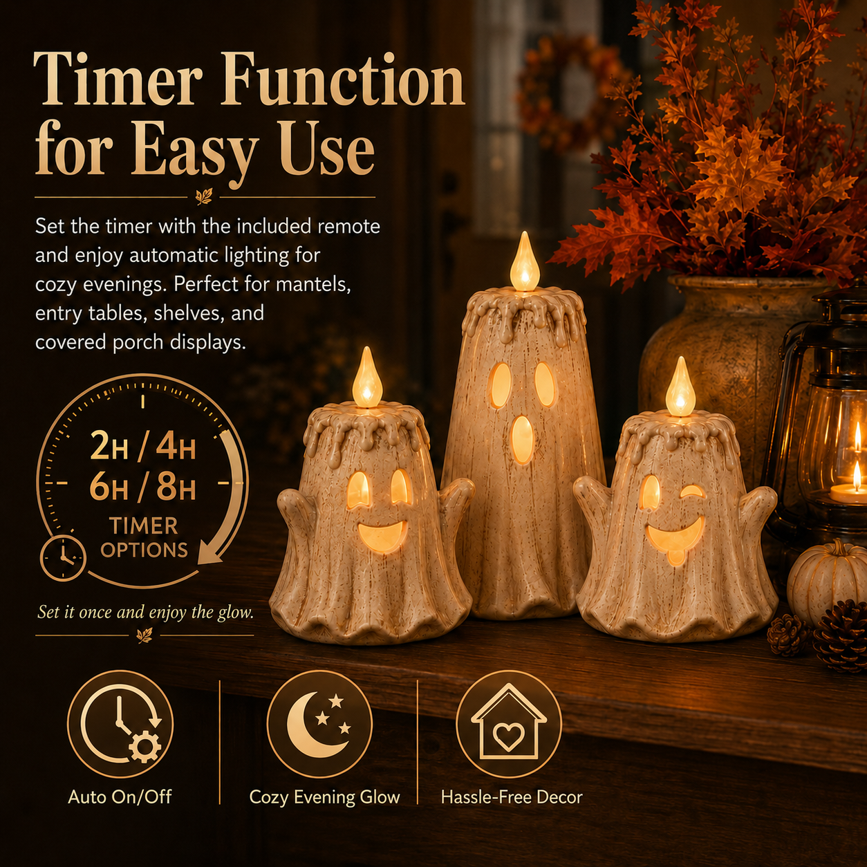 3-Piece Halloween Ghost Flameless Candle Set with Remote Timer