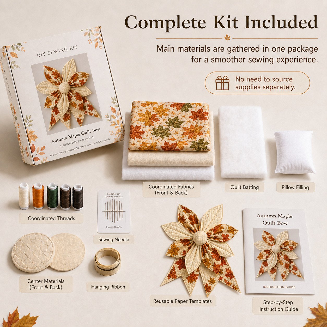 🎀 DIY Oversized Quilted Bow Sewing Kit – 23–25 in Seasonal Door Décor