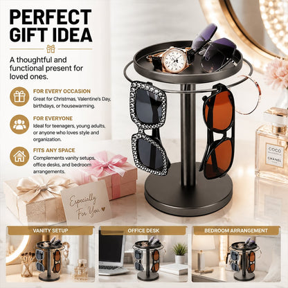 🕶️✨360° Rotating Sunglasses Organizer Stand — Eyewear Rack with Tray