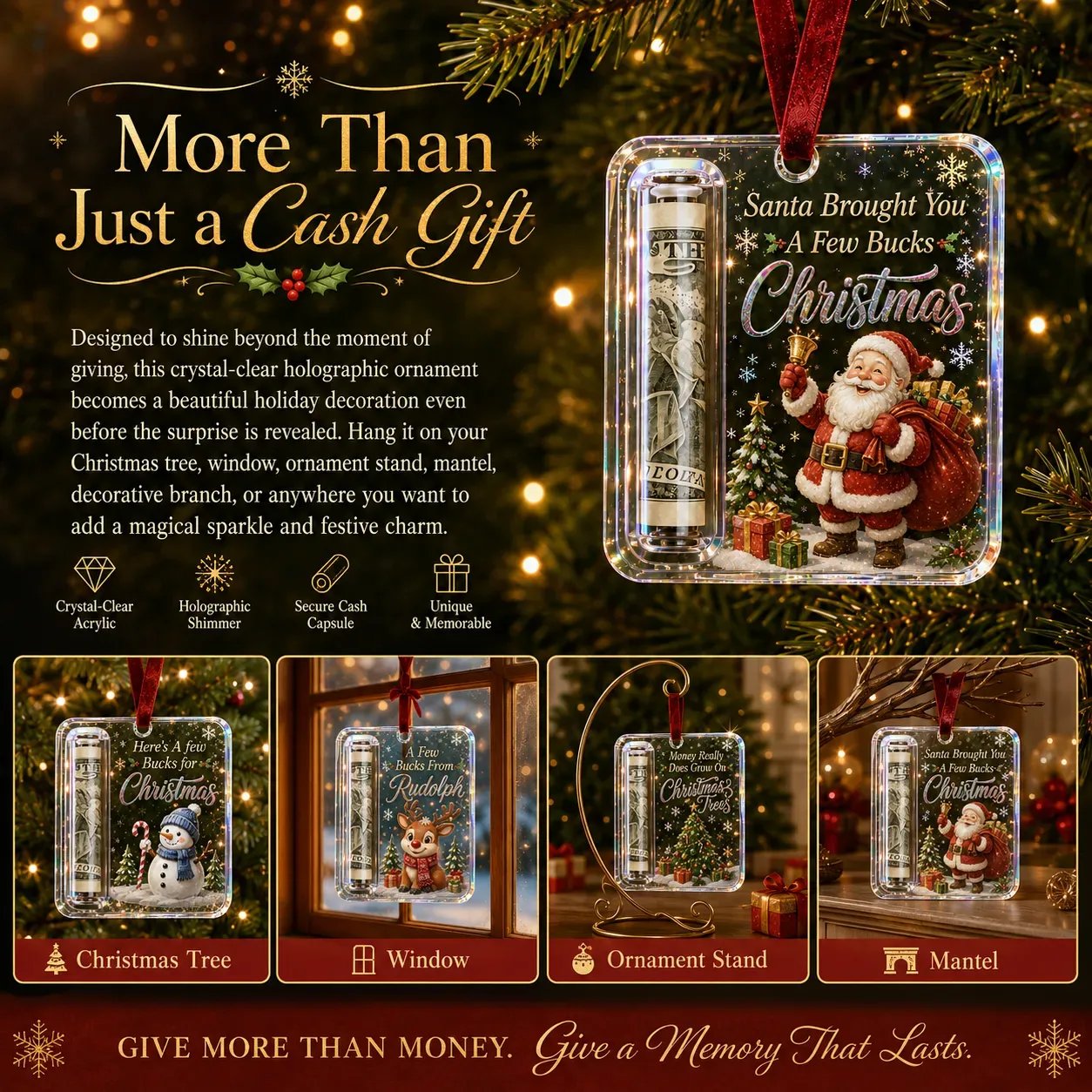 Christmas Cash Gift Ornament — Crystal Money Holder