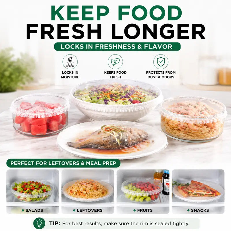 🛡️100 PCS Disposable Stretch Food Covers for Bowls & Plates