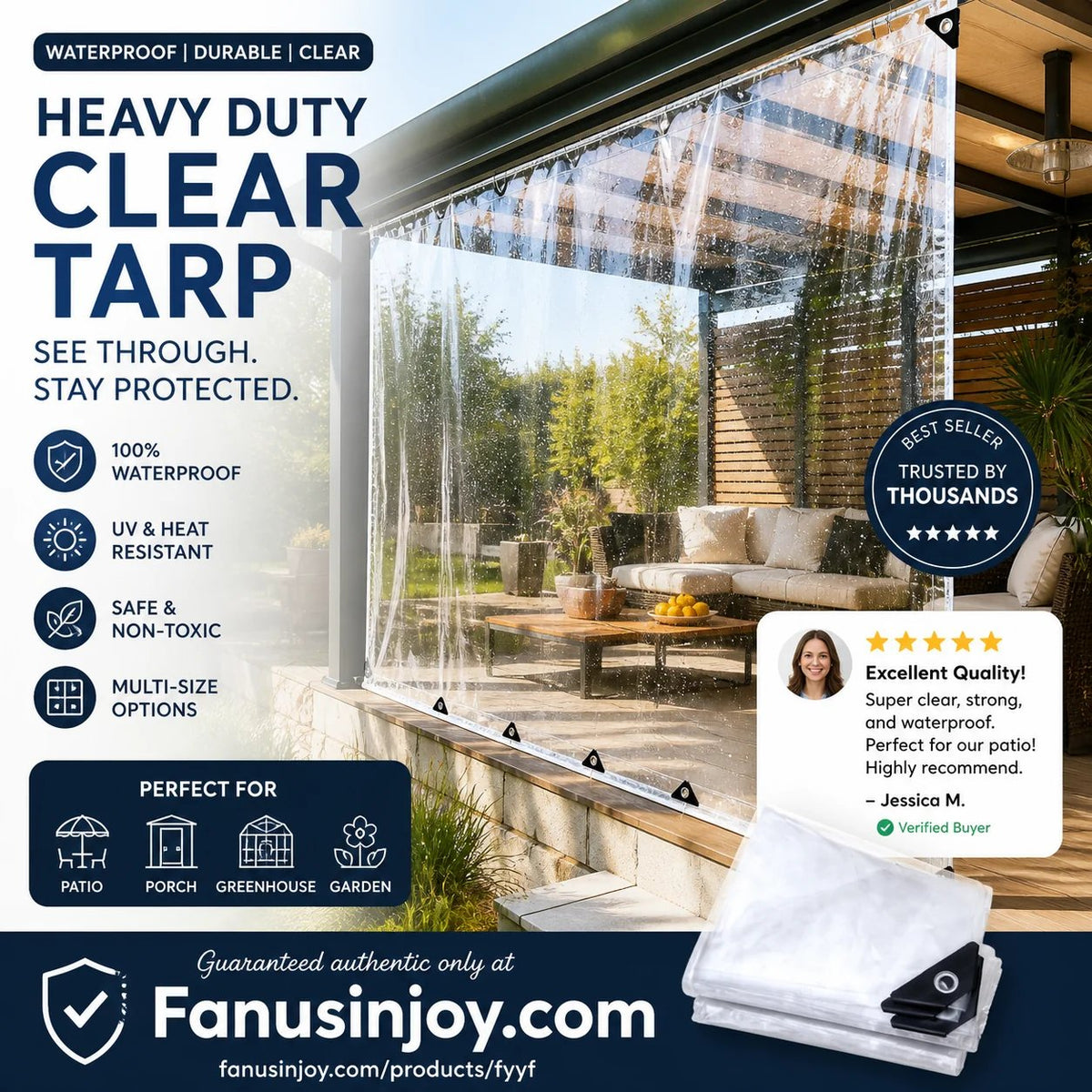 🌧️Heavy-Duty Clear Tarp – Outdoor Coverage Without Blocking the Light