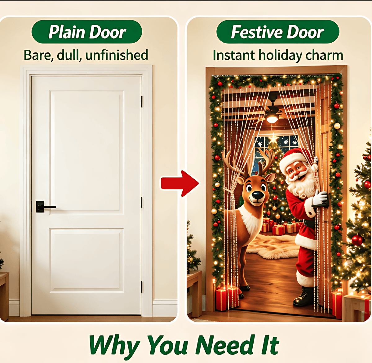 🌟Last day 50% OFF🎄Santa Christmas Door Cover with Elastic Edges | Reusable Holiday Decor🎅