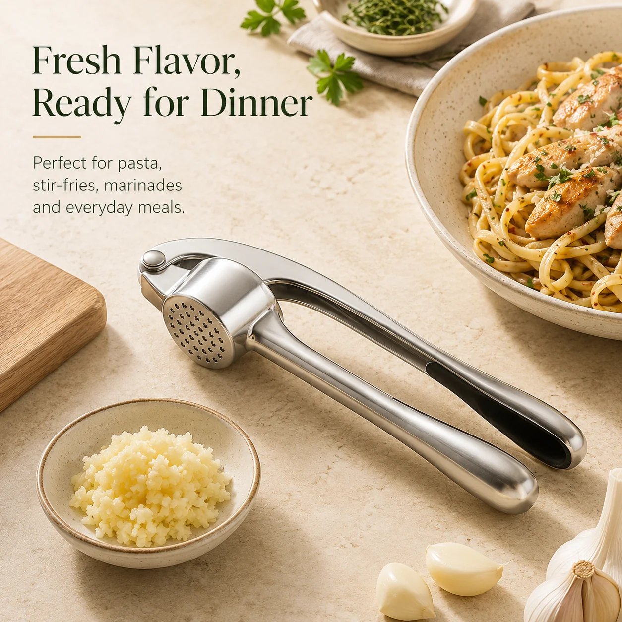 🔥😍 Heavy-Duty Stainless Steel Garlic Press – Fresh Minced Garlic in Seconds