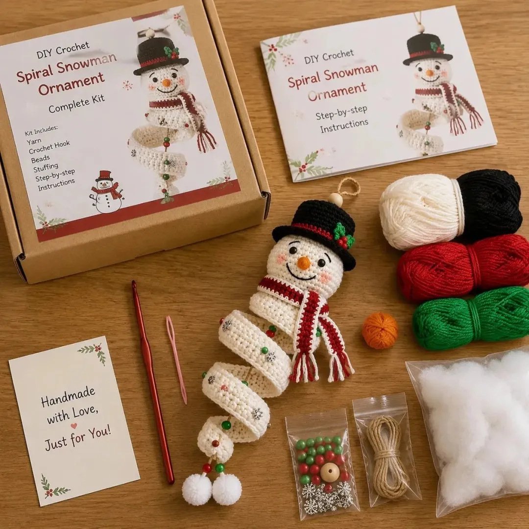 ☃️ DIY Spiral Crochet Snowman Kit