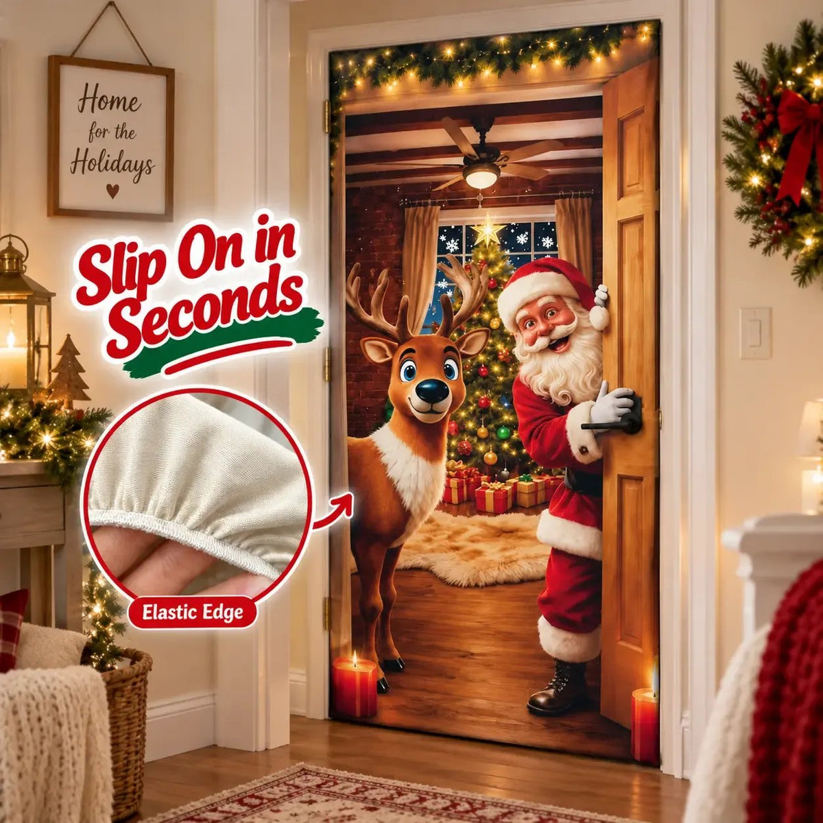 🌟Last day 50% OFF🎄Santa Christmas Door Cover with Elastic Edges | Reusable Holiday Decor🎅