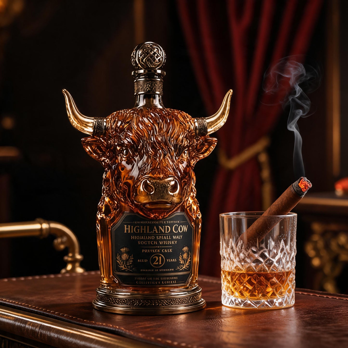 🎁Last Day 60% OFF🐮🥃Highland Cow Private Cask 21 Years Cow Head Shaped Scotch Whisky Bottle
