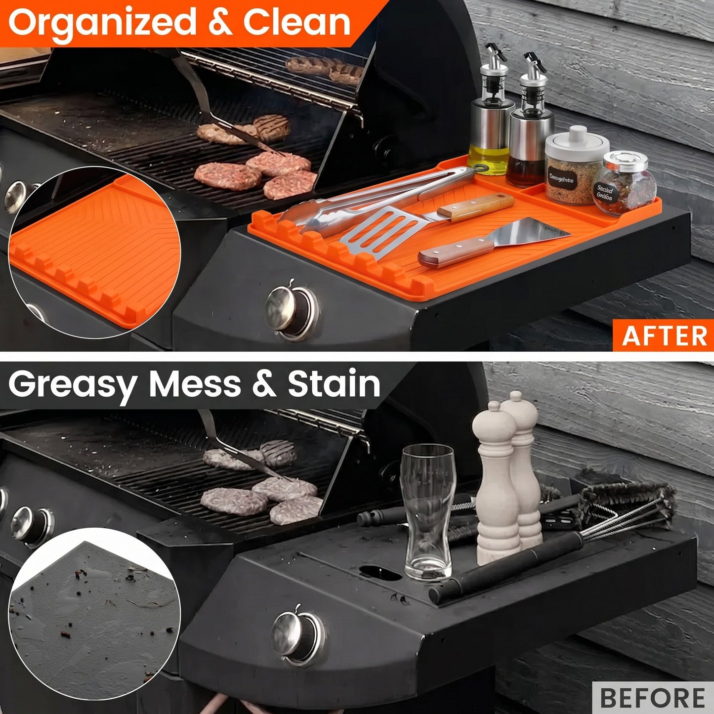 🔥Last Day 49% OFF -🍖Silicone BBQ Side Shelf Mat — Keep Tools Clean & Close