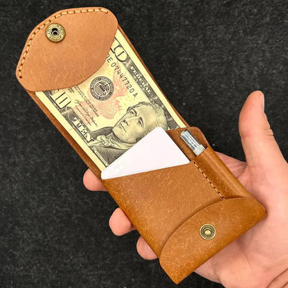 Slim Leather Wallet with Pen Slot – Handcrafted Full-Grain EDC Wallet