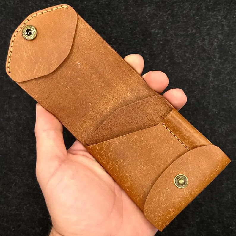Slim Leather Wallet with Pen Slot – Handcrafted Full-Grain EDC Wallet