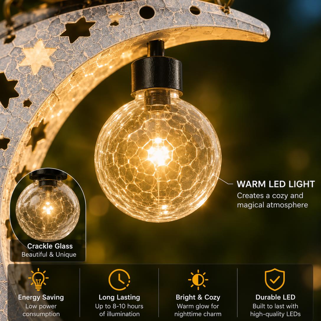 Warm LED crackle glass globe detail