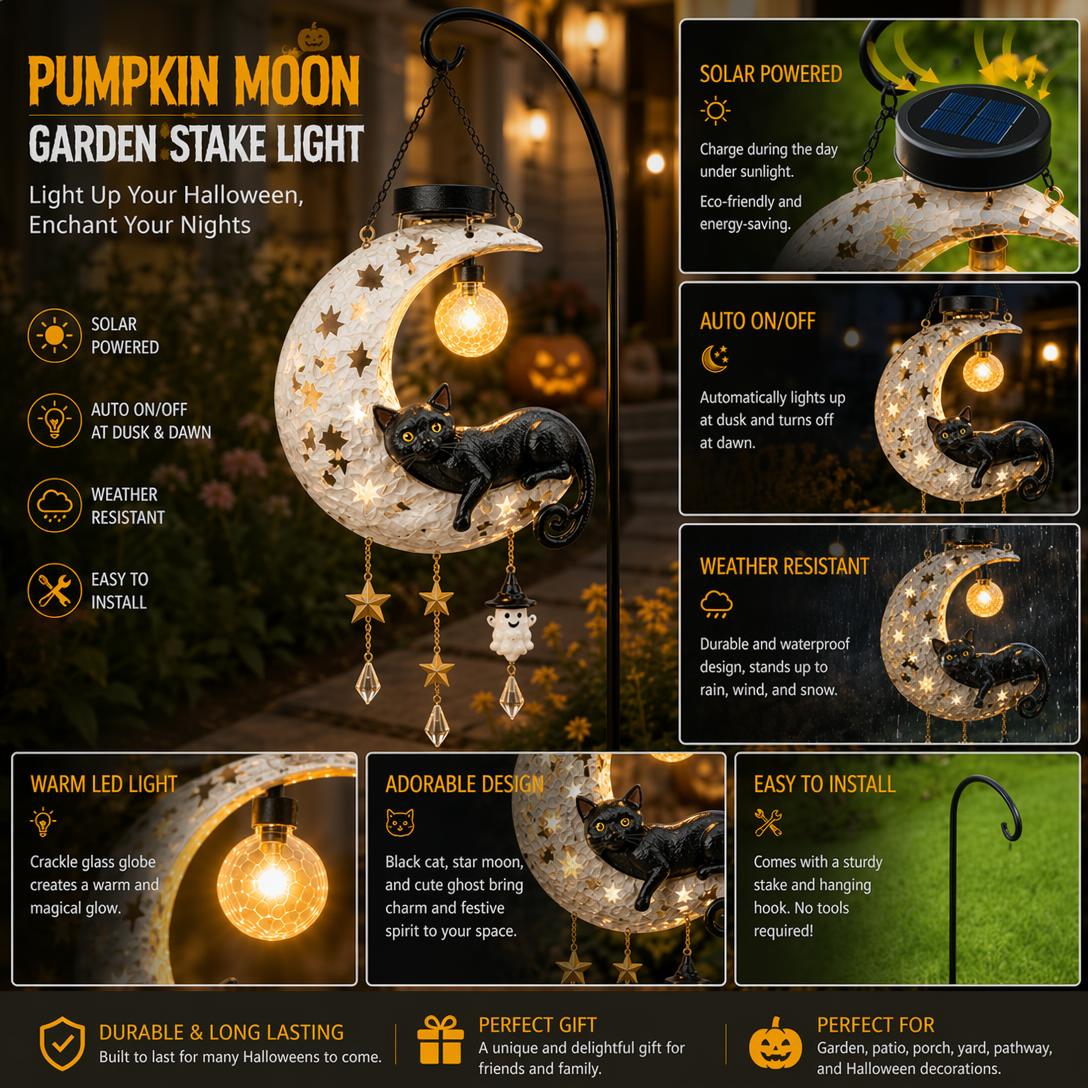 Black cat moon solar lantern product feature overview