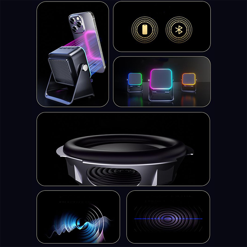 🎵5-in-1 Wireless Induction Bluetooth Speaker with Adjustable Phone Stand