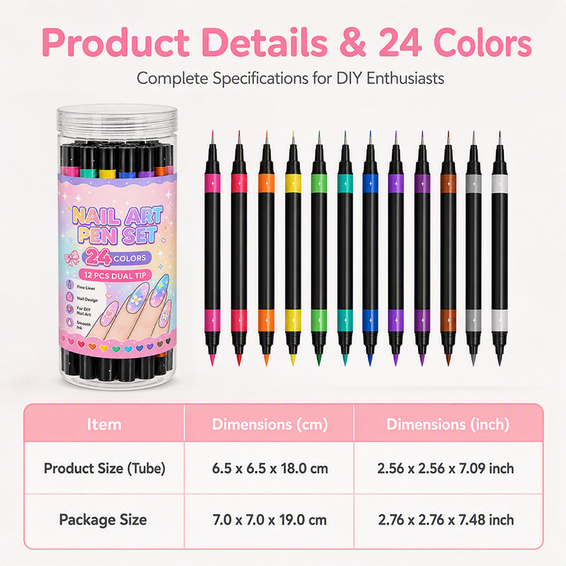 ⏳LAST DAY SALE ONLY ￡9.99!!💕🎁24 Colors Dual Ended Nail Art Pens Set