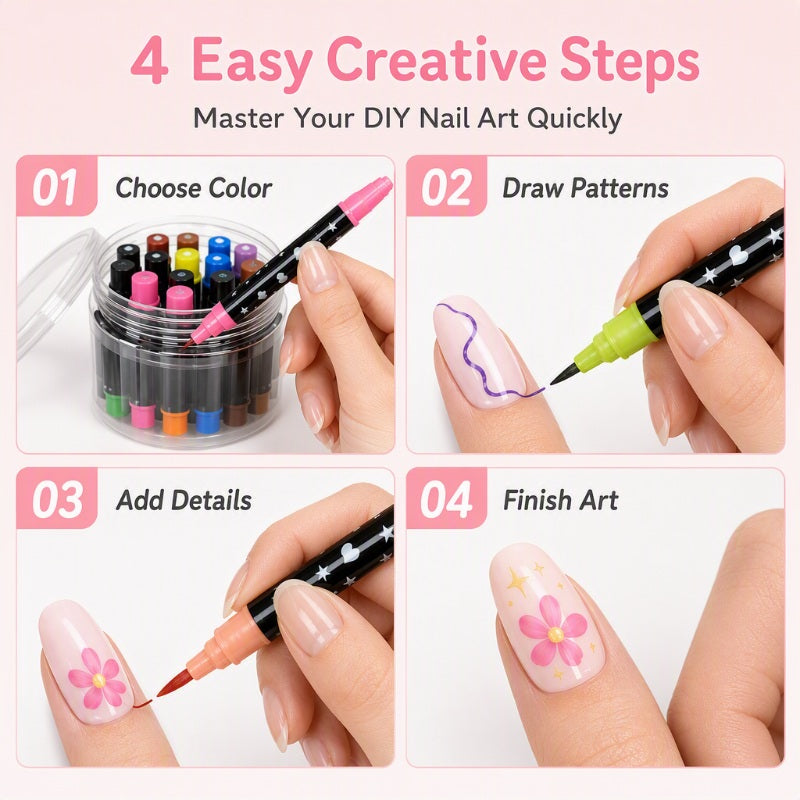 ⏳LAST DAY SALE ONLY ￡9.99!!💕🎁24 Colors Dual Ended Nail Art Pens Set