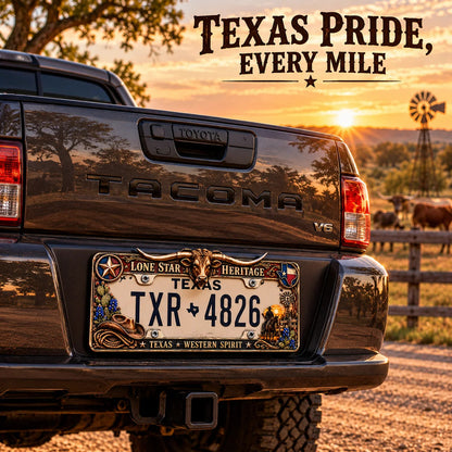 🐂 Texas Longhorn Western Metal License Plate Frame – Vintage Cowboy & Lone Star Ranch Gift 🤠